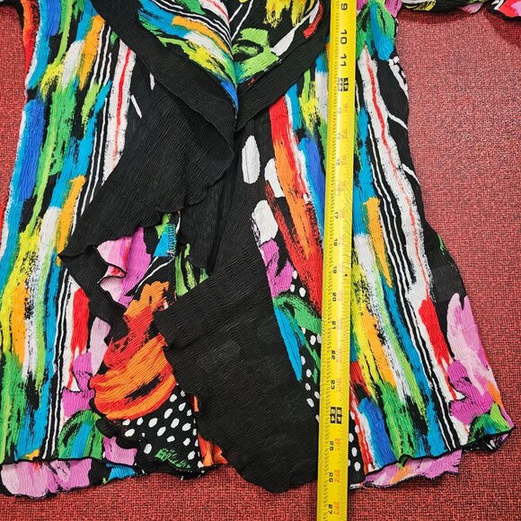 Rossi Roma Crinkle Floral Colorful Jacket/Blouse S Abstract Artsy Vibrant Topper - Picture 7 of 12